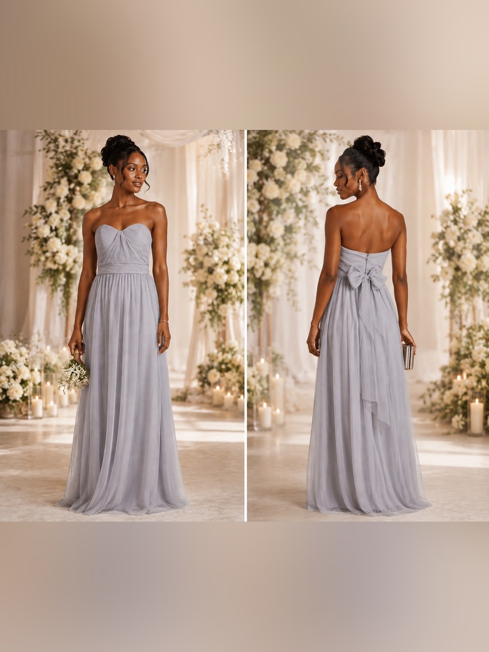 Birdy Grey Christina Convertible Long Gown Maxi Dress Silver Formal S Small - Picture 2 of 9